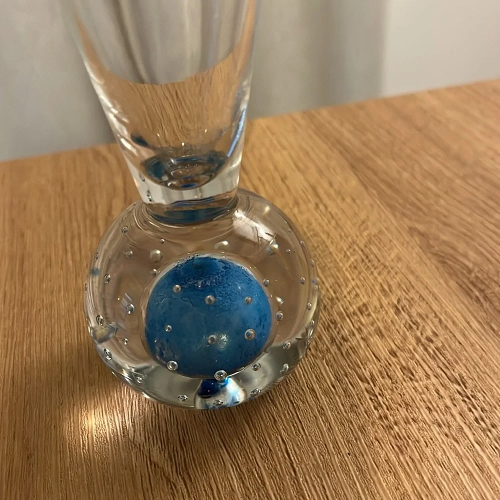 Vintage MCM Barware Flute Wine Art Glass Controlled Bubble Ball